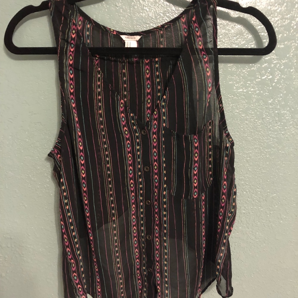 Sheer chiffon black w/ neon open-back tank